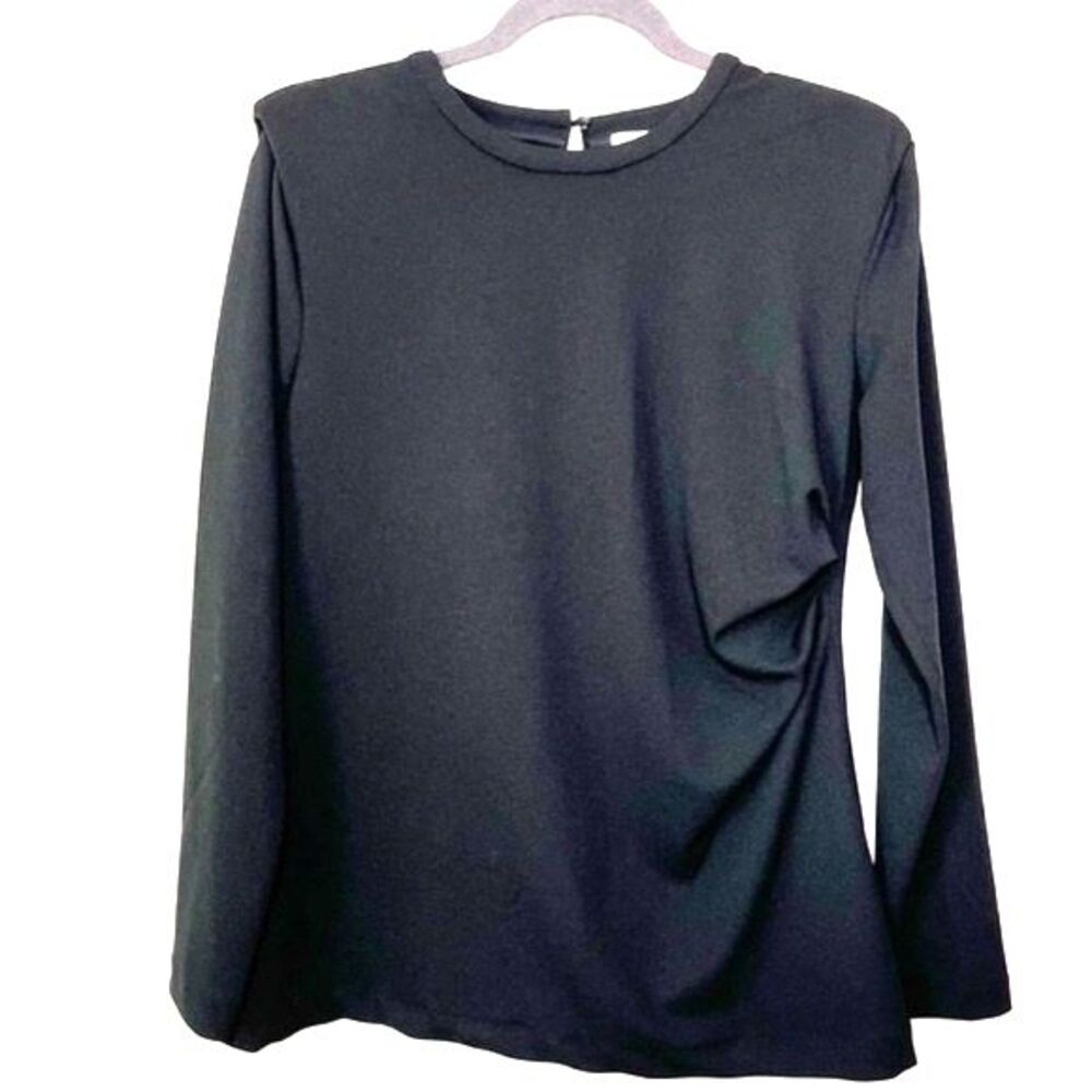 Halston Puckered Long Sleeve Top Black Size Small NWT
